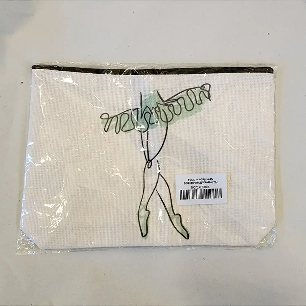 Green White Makeup Bag Dancer Supplies‎ Travel Cosmetics Zipper Closure Sz M New
